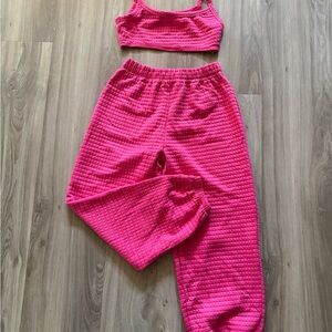 Princess Polly Hot Pink Ribbed Jogger Set